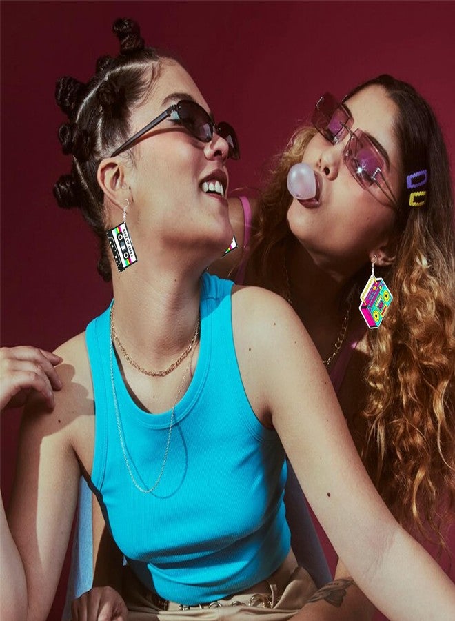 Palotay 80s 90s Retro Cassette Tape Neon Earrings for Women Acrylic Radio Earring Set for 80s 90s Accessories Cosplay Party Jewelry Gifts - Image 3